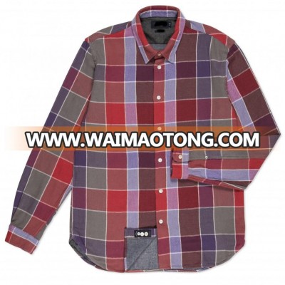 Men's tailored-fit red fine check short sleeve shirt